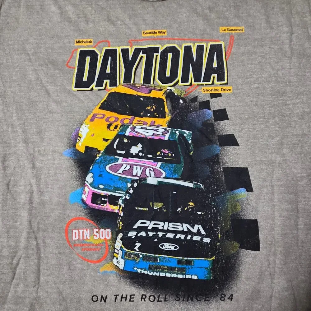Alpha Collective Daytona Racing Graphic Tee Shirt - Men's XL Gray Mineral Wash